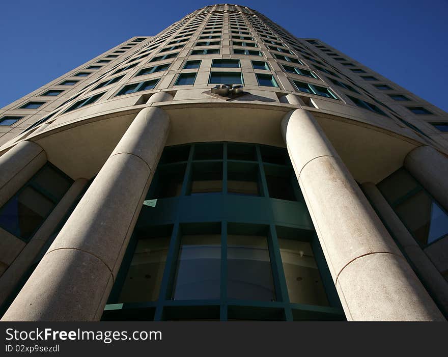 A highrise building in downtown Detroit, Michigan.