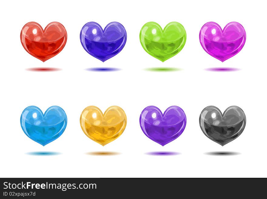 Colored Glossy Hearts