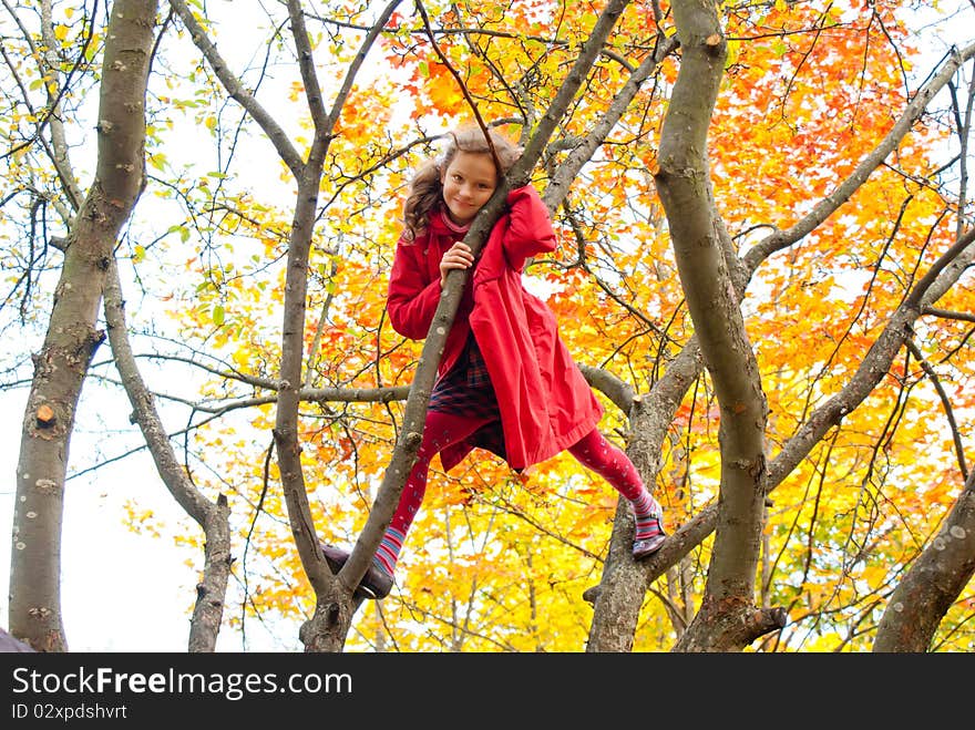 The cheerful girl in autumn