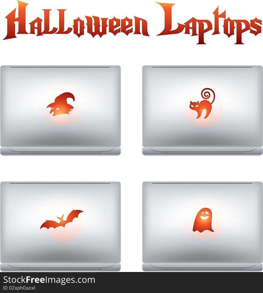 Halloween icons with creative laptops