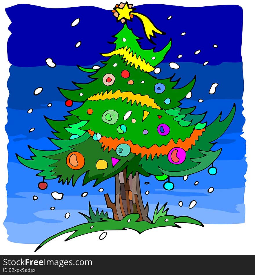 Christmas Tree Cartoon style illustration