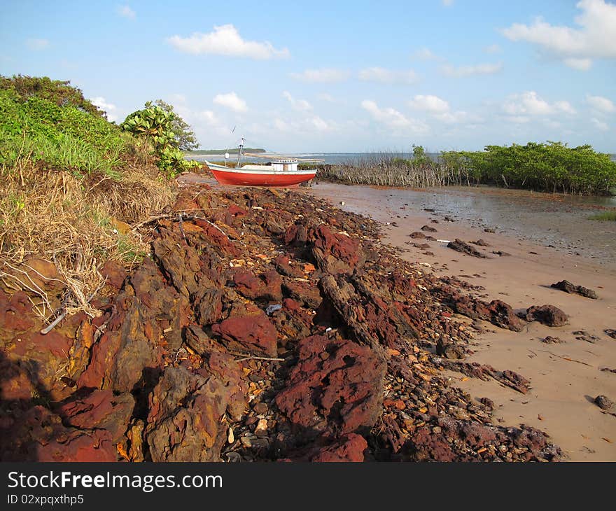 Salinas Beach with boat fisherman - Brazil