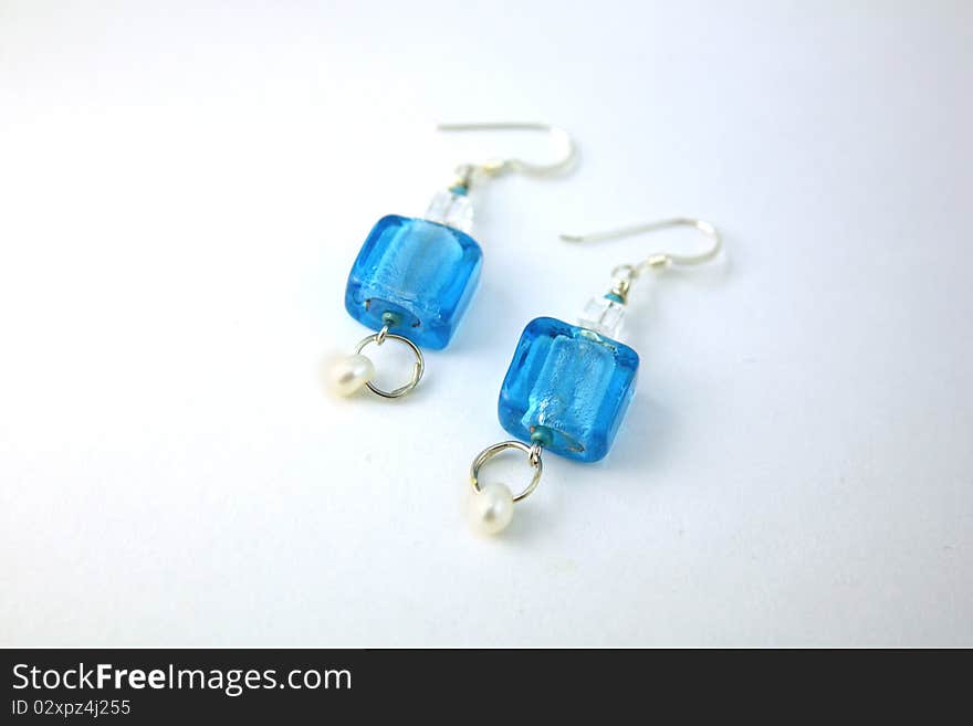 Sterling Silver Crystal Blue Earrings with river pearl shot at the soft box