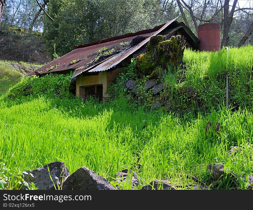 This old ice house has become overgrown. It's nearly disappeared from view. This old ice house has become overgrown. It's nearly disappeared from view.