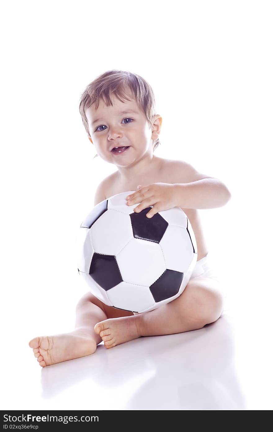 Boy with ball a over white