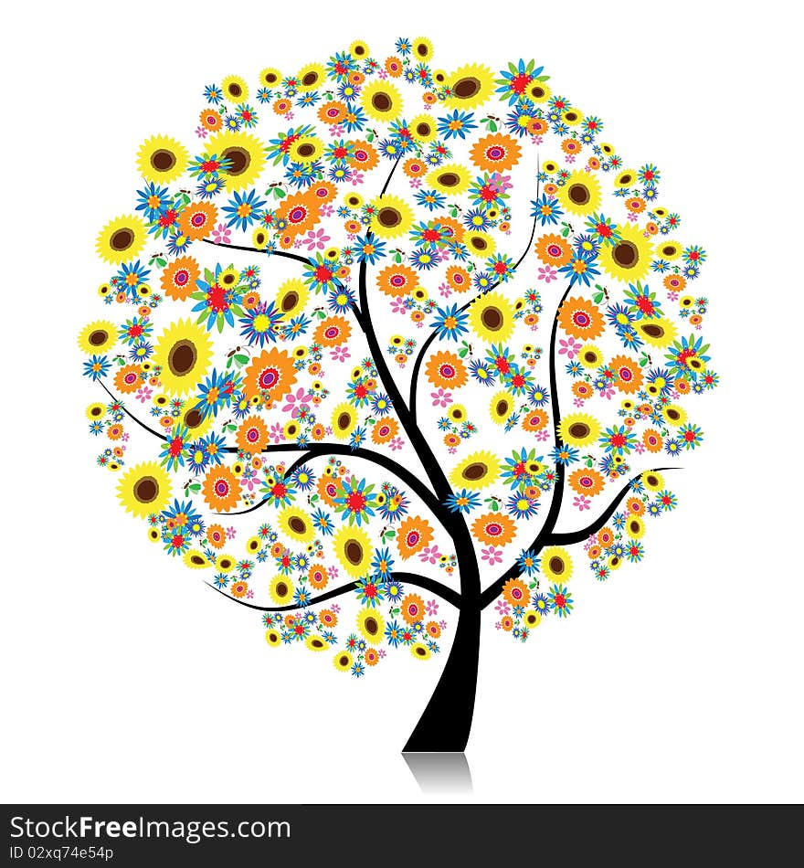 Floral tree beautiful for your design, vector illustration