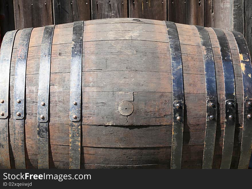 Old wooden barrel for alcohol