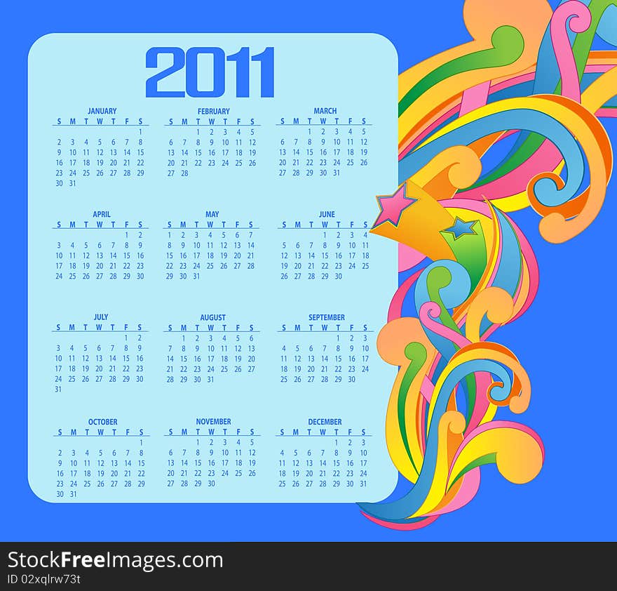 Vector Illustration of colorful style design Calendar for 2011