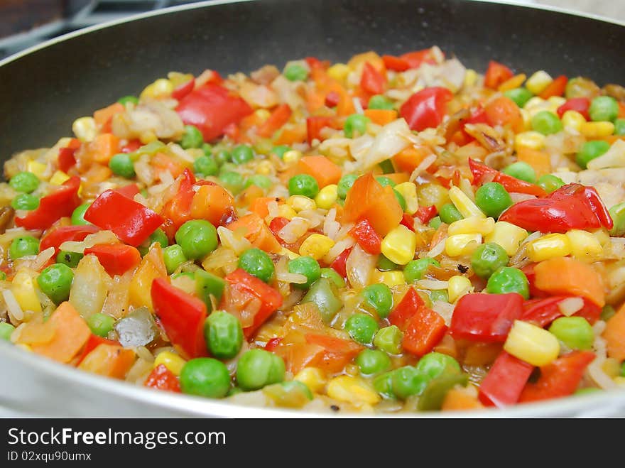 Pan with color vegetables closeup. Pan with color vegetables closeup