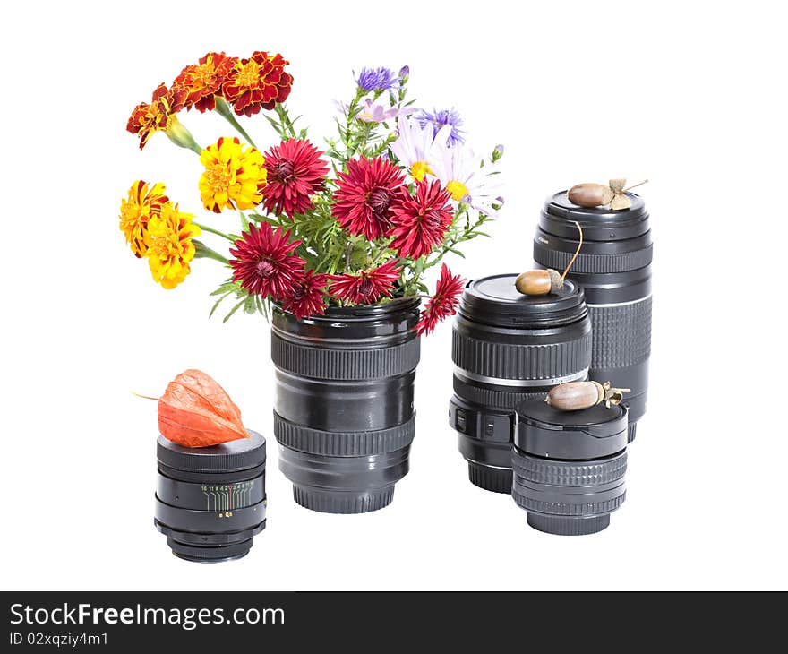 Lenses on a white background, still life