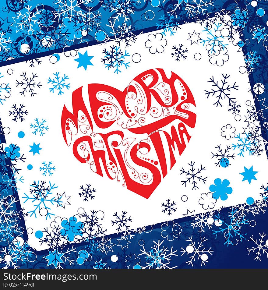 Merry Christmas heart in blue frame