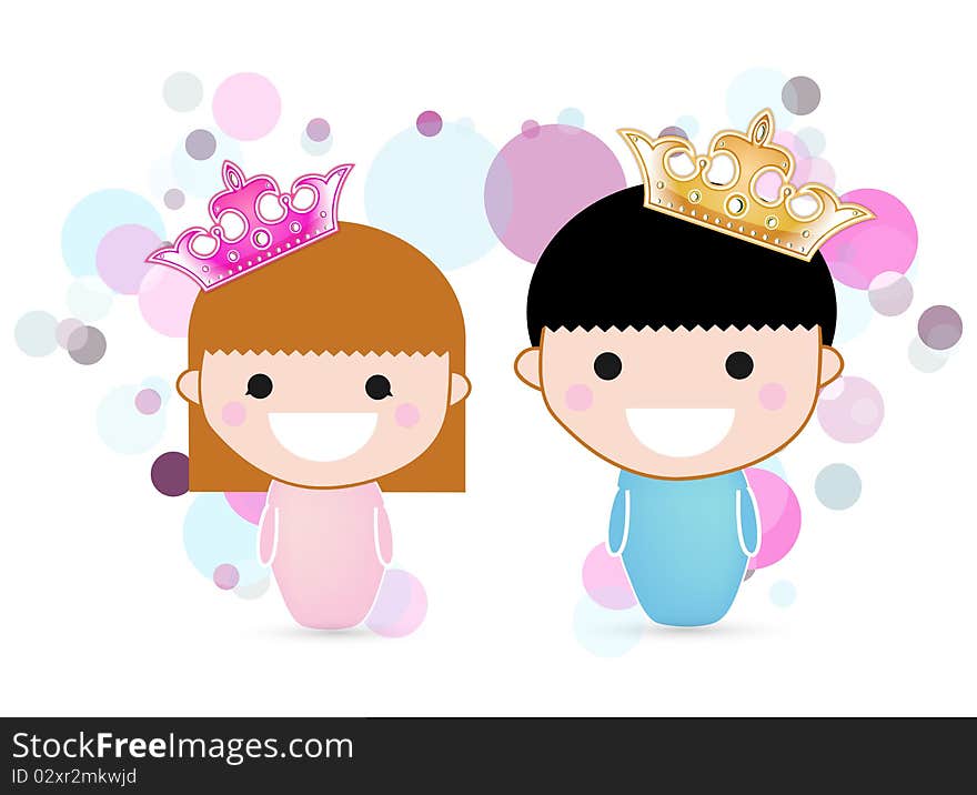 Illustration of two tender children with white background