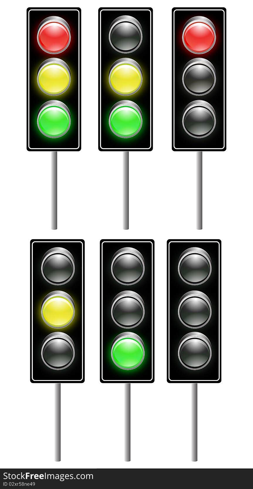 Traffic light isolated on white and black background