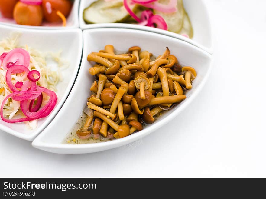 Marinaded honey fungus as closeup. Marinaded honey fungus as closeup