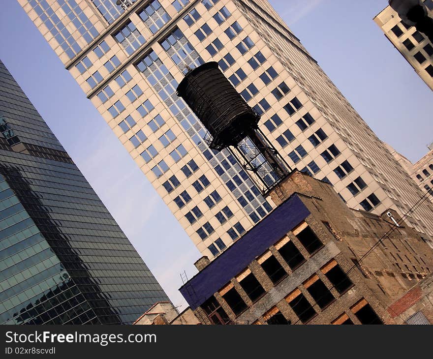 Old and new office buildings in downtown Chicago