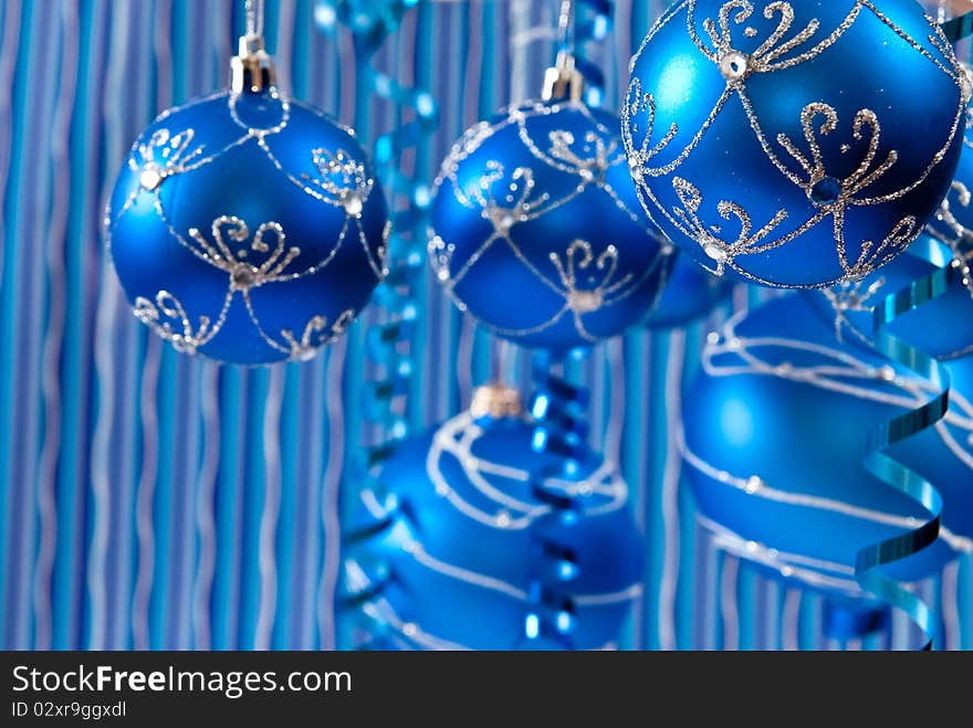 Christmas background from blue balls. studio shot