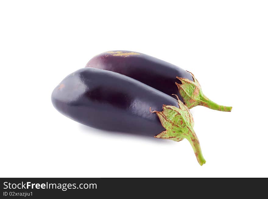 Two aubergine isolated on white background. Two aubergine isolated on white background.