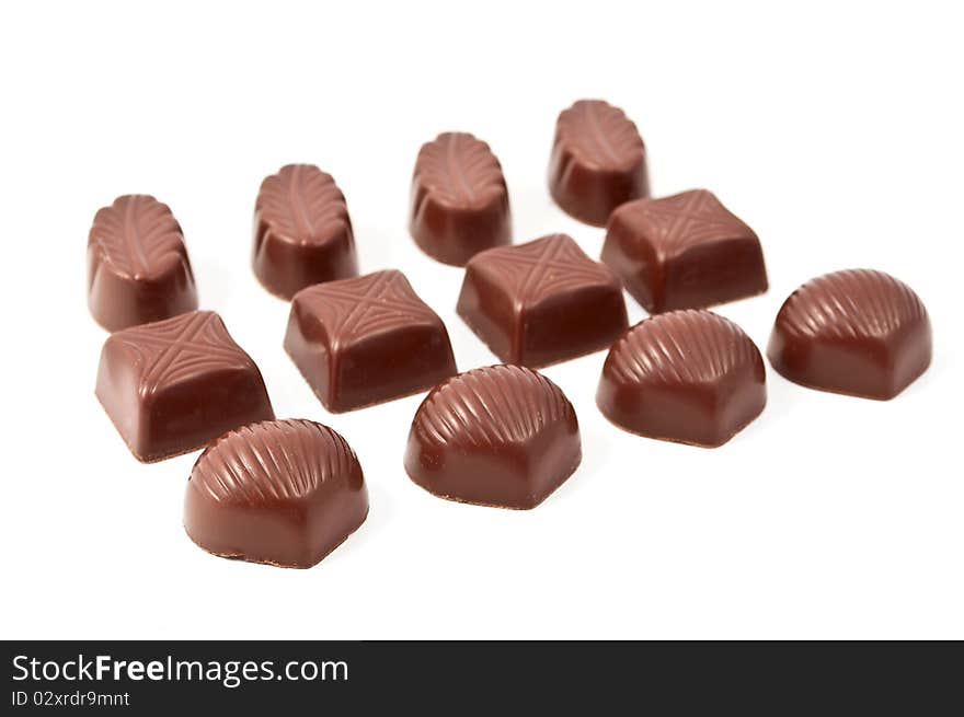 Chocolates on a white background