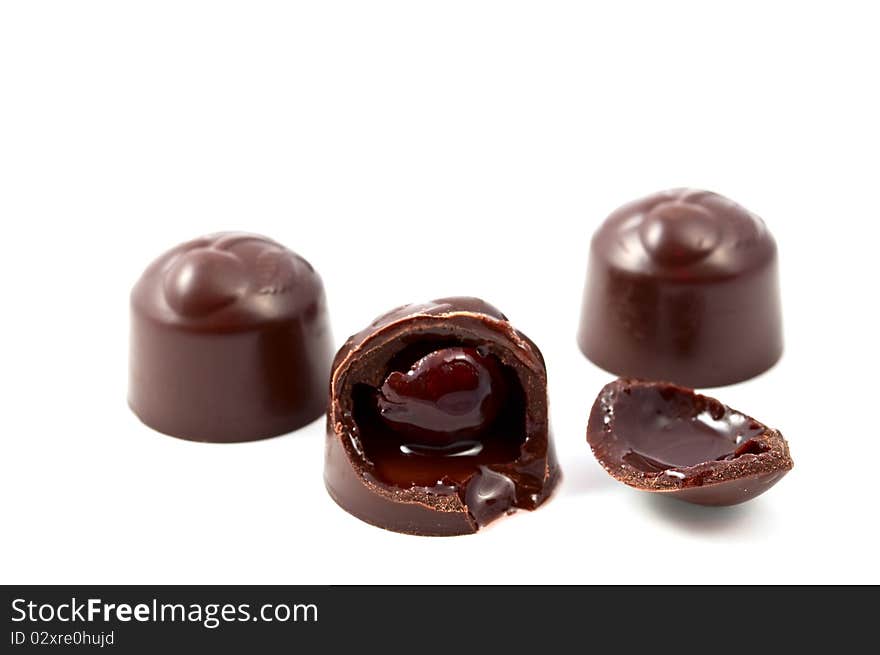 Chocolates on a white background