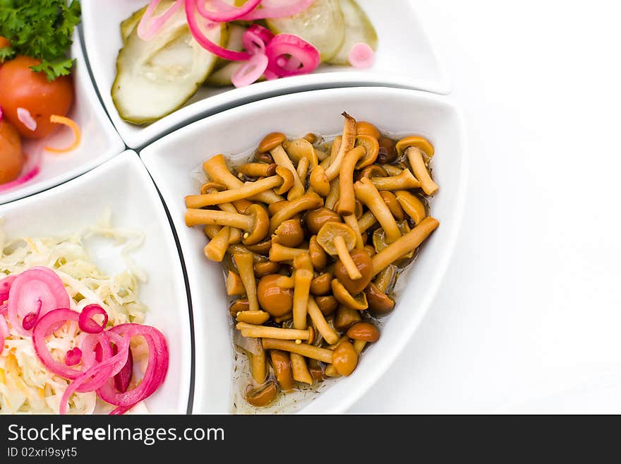 Marinaded honey fungus as closeup. Marinaded honey fungus as closeup