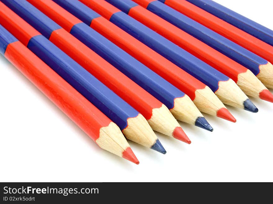 Colour pencils isolated on white background close up