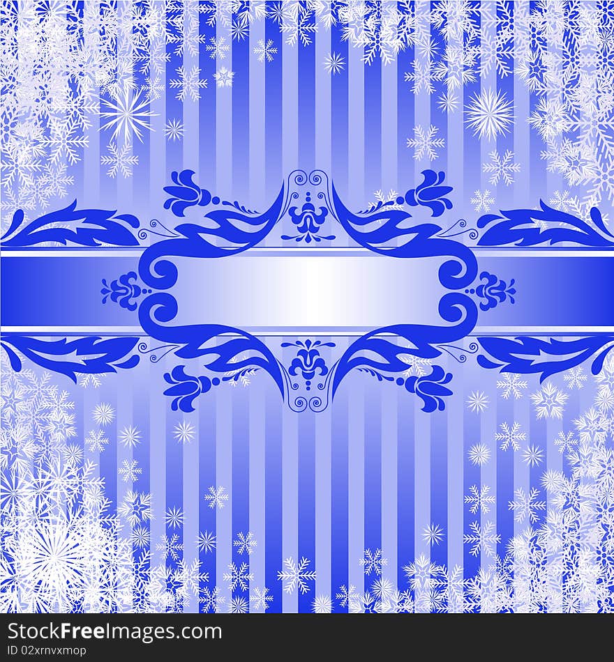 Blue Christmas background with a band of ornamental