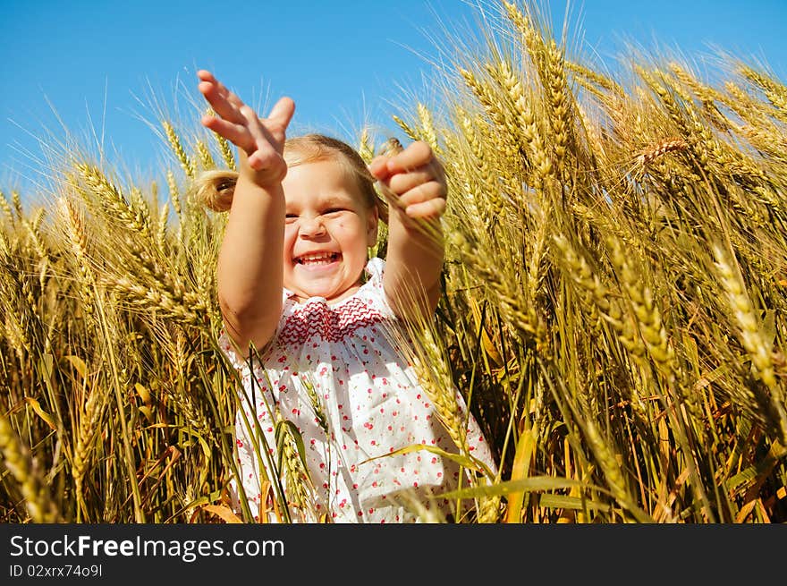 Laughing Kid In Sunny Wheat Field