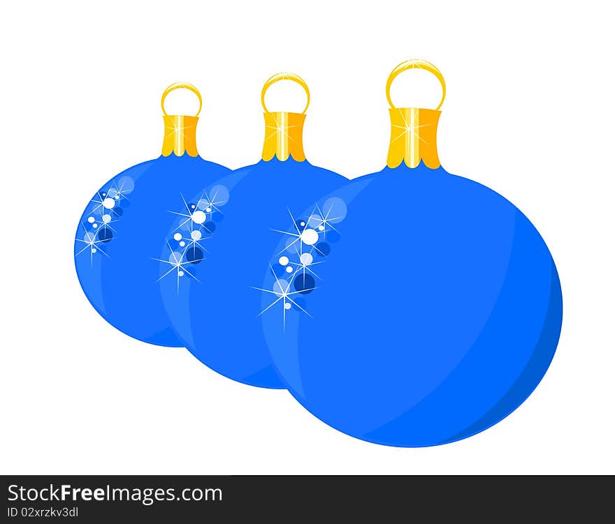 Three blue Christmas glass balls over white. Vector. Three blue Christmas glass balls over white. Vector