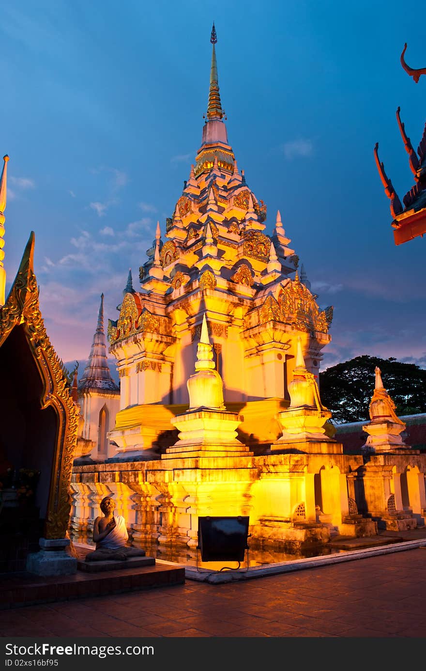 Thai Pagoda At Night