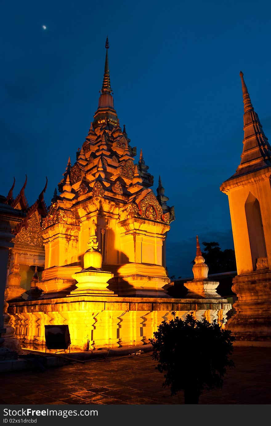 Thai Pagoda At Night