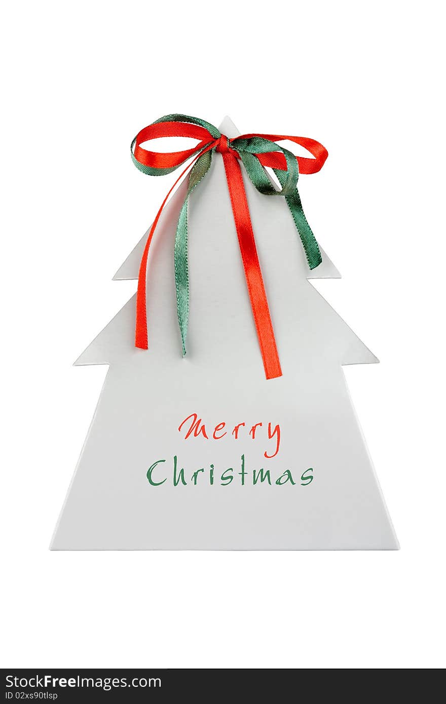 Paper christmas tree with ribbons and place for text, isolated