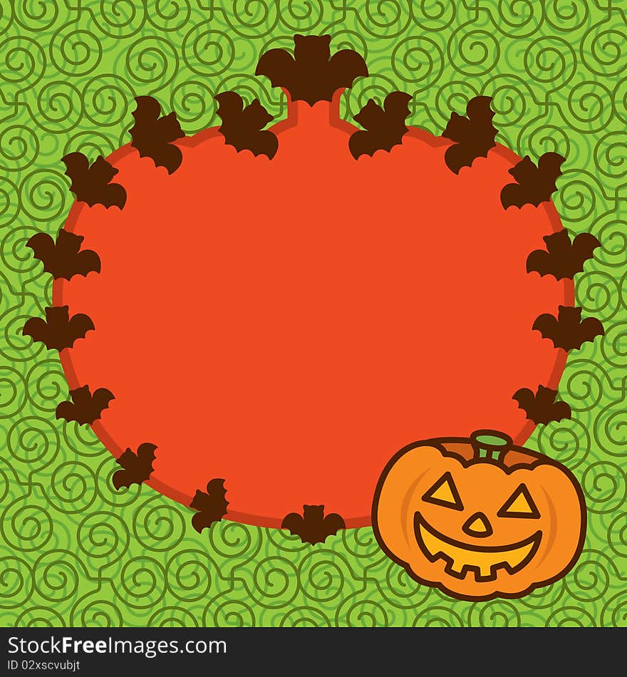 Halloween pumpkin on abstract curly floral background, with empty space for your dummy text. Halloween pumpkin on abstract curly floral background, with empty space for your dummy text.