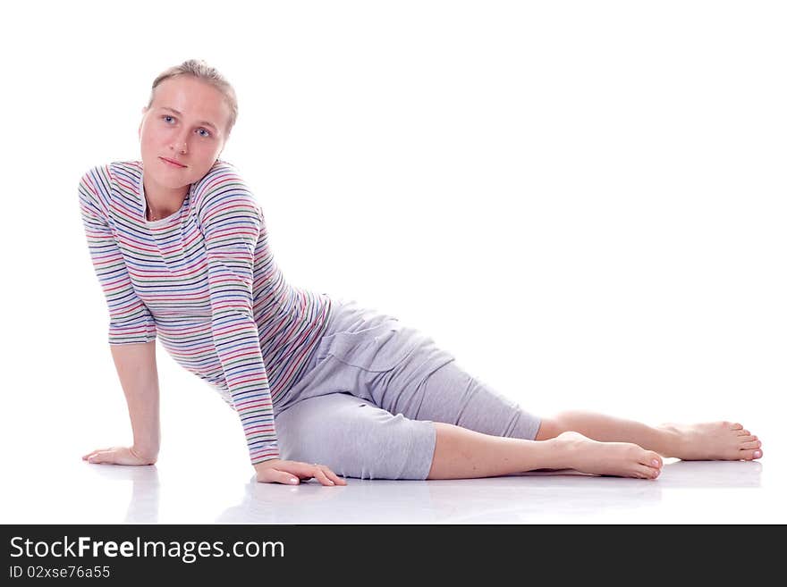 Girl on the fitness. Isolated