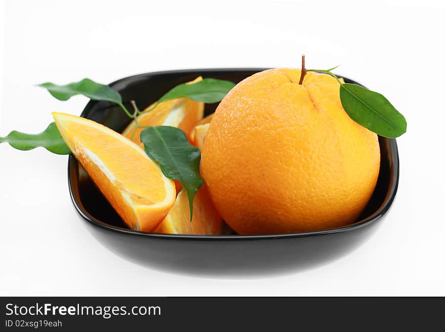 Orange on white background juicy fruit