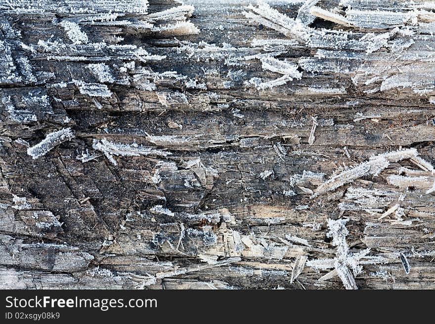 Wooden Surface Covered With Frost