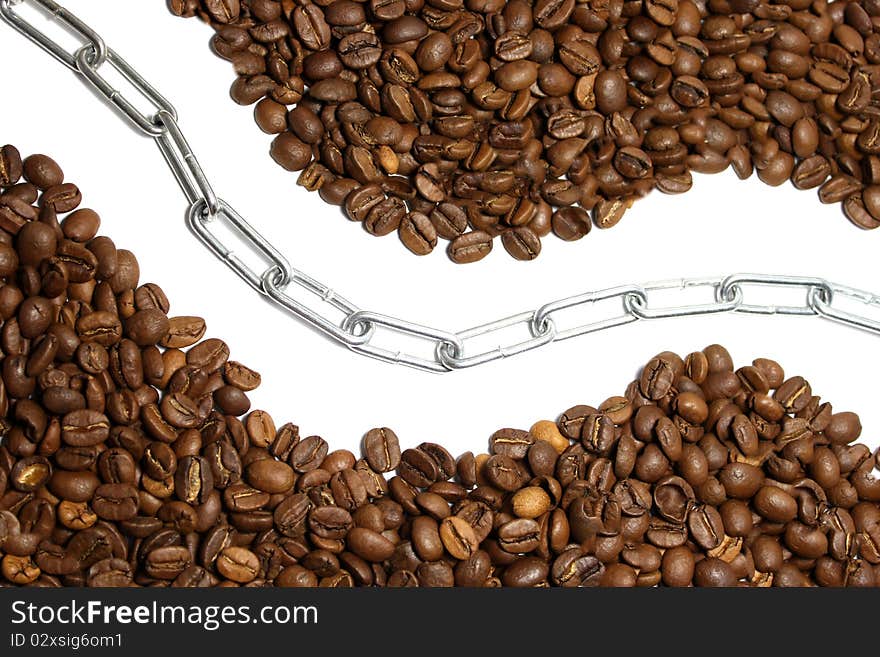 Coffee beans with a chain. Coffee beans with a chain