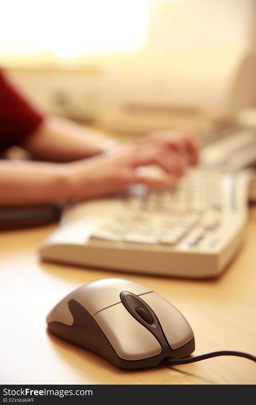 Clerk who works with her computer. Clerk who works with her computer