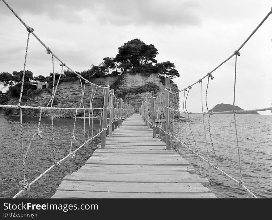 Bridge in Laganas Bay to small island, Zakynthos, Greek Island. Bridge in Laganas Bay to small island, Zakynthos, Greek Island