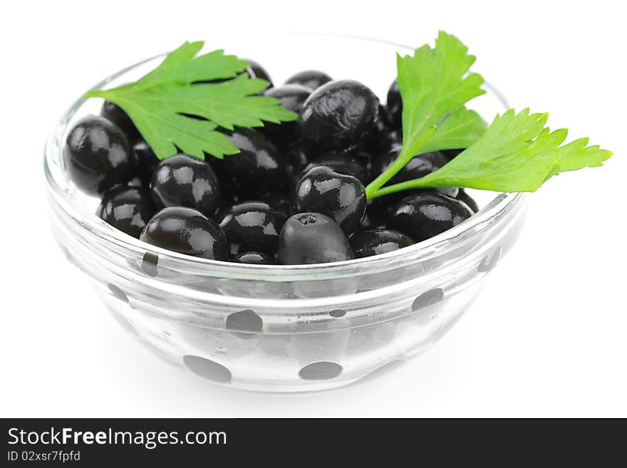 Marinated olives on a white background