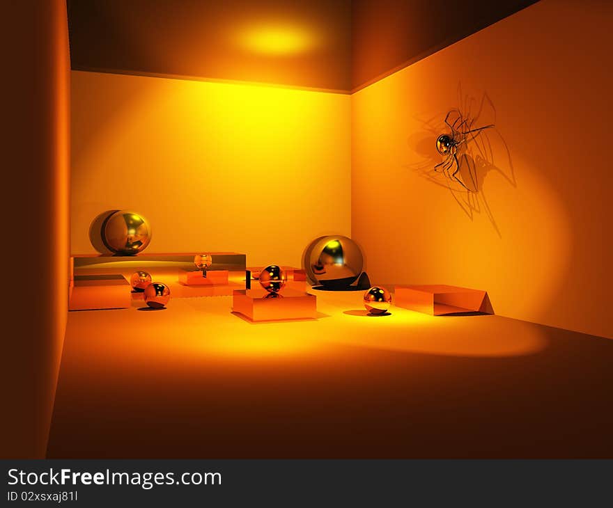 3d rendered silver spider room