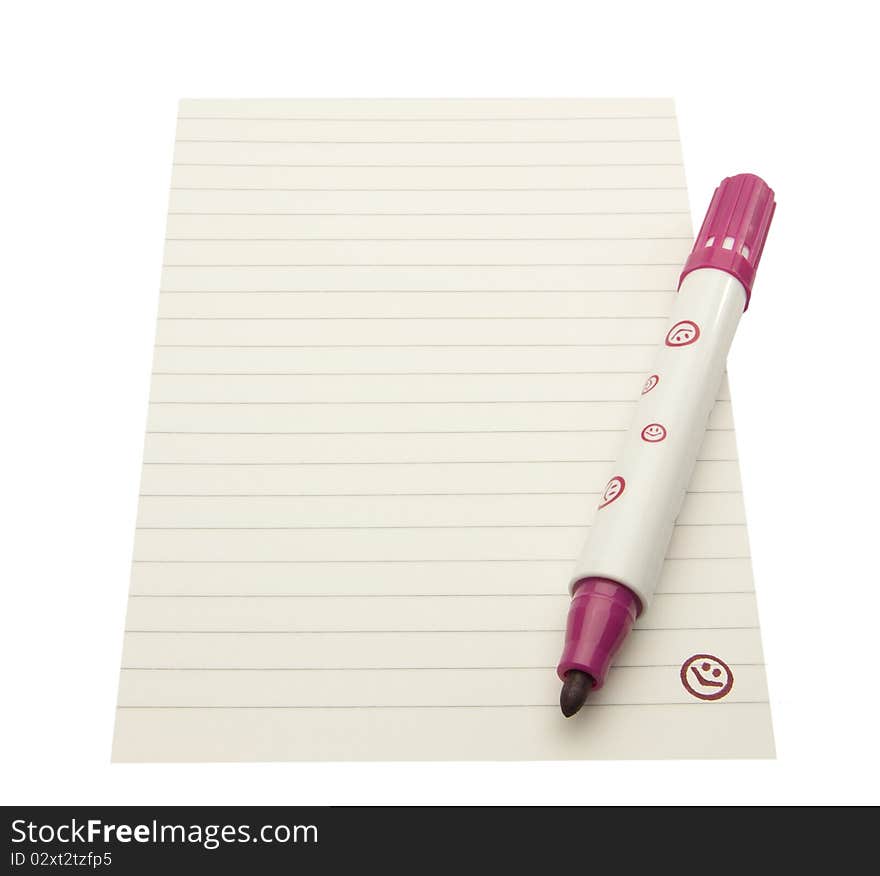 Note pad sheet and red felt tip marker. Note pad sheet and red felt tip marker