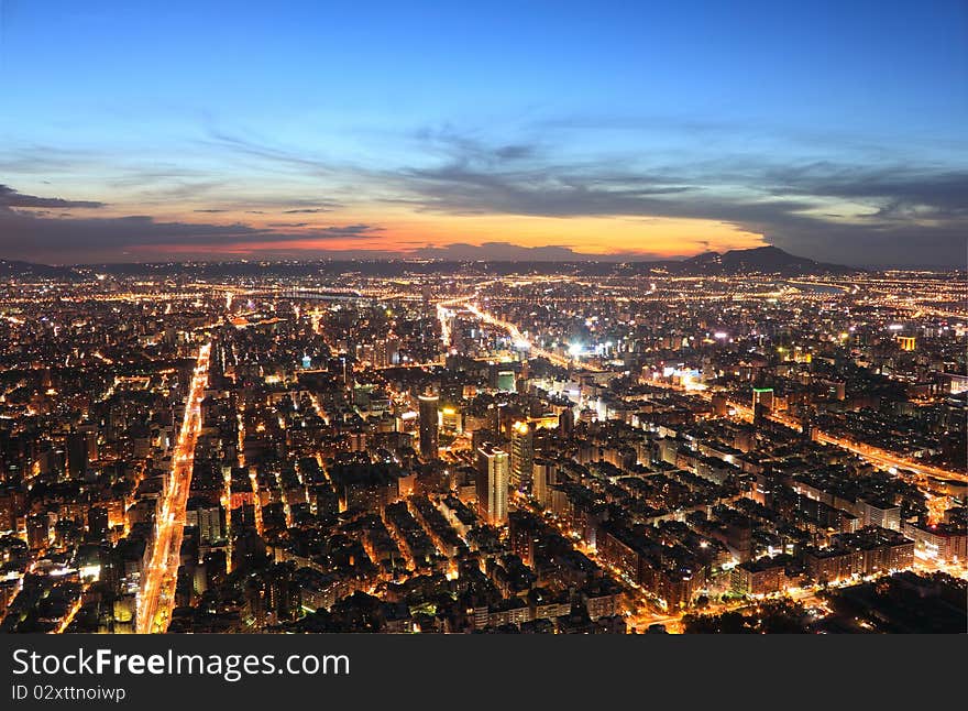 Taipei.Panoramic city skyline at sunset