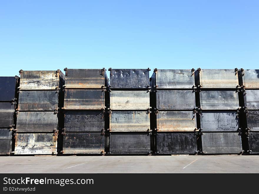 Steel cargo container in the blue sky. Steel cargo container in the blue sky