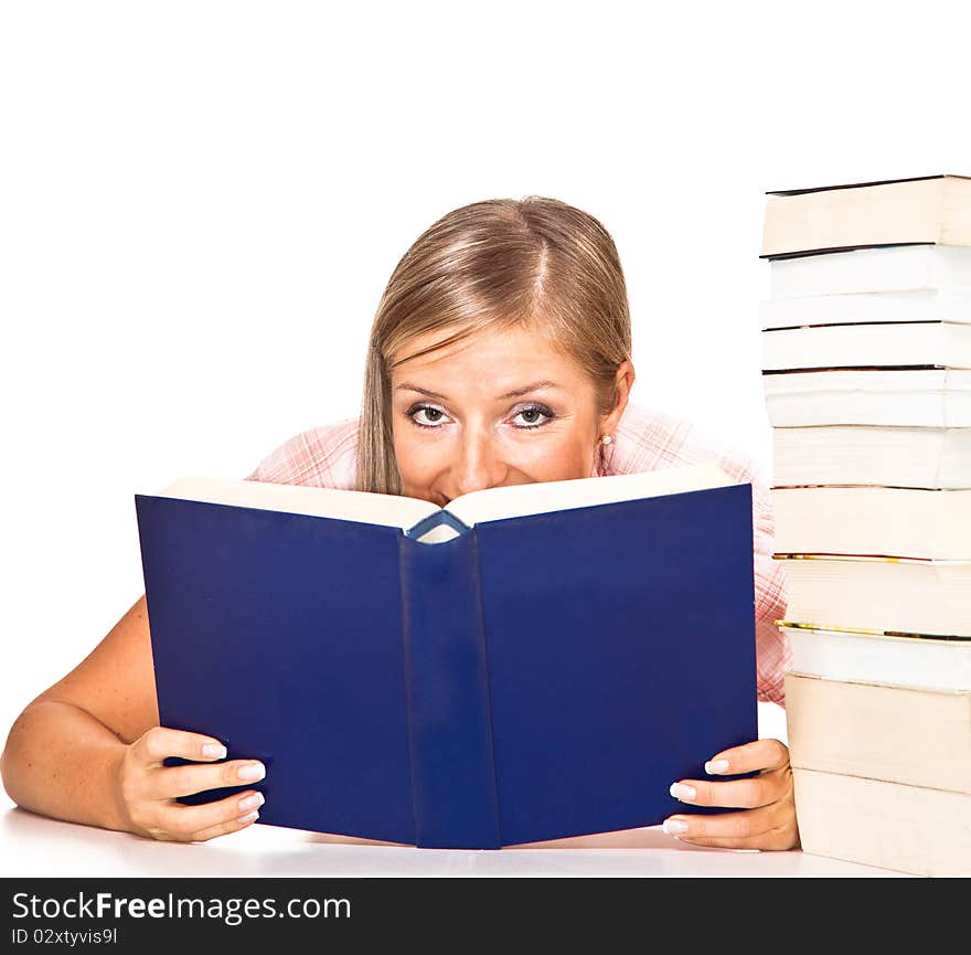 Isolated woman with books