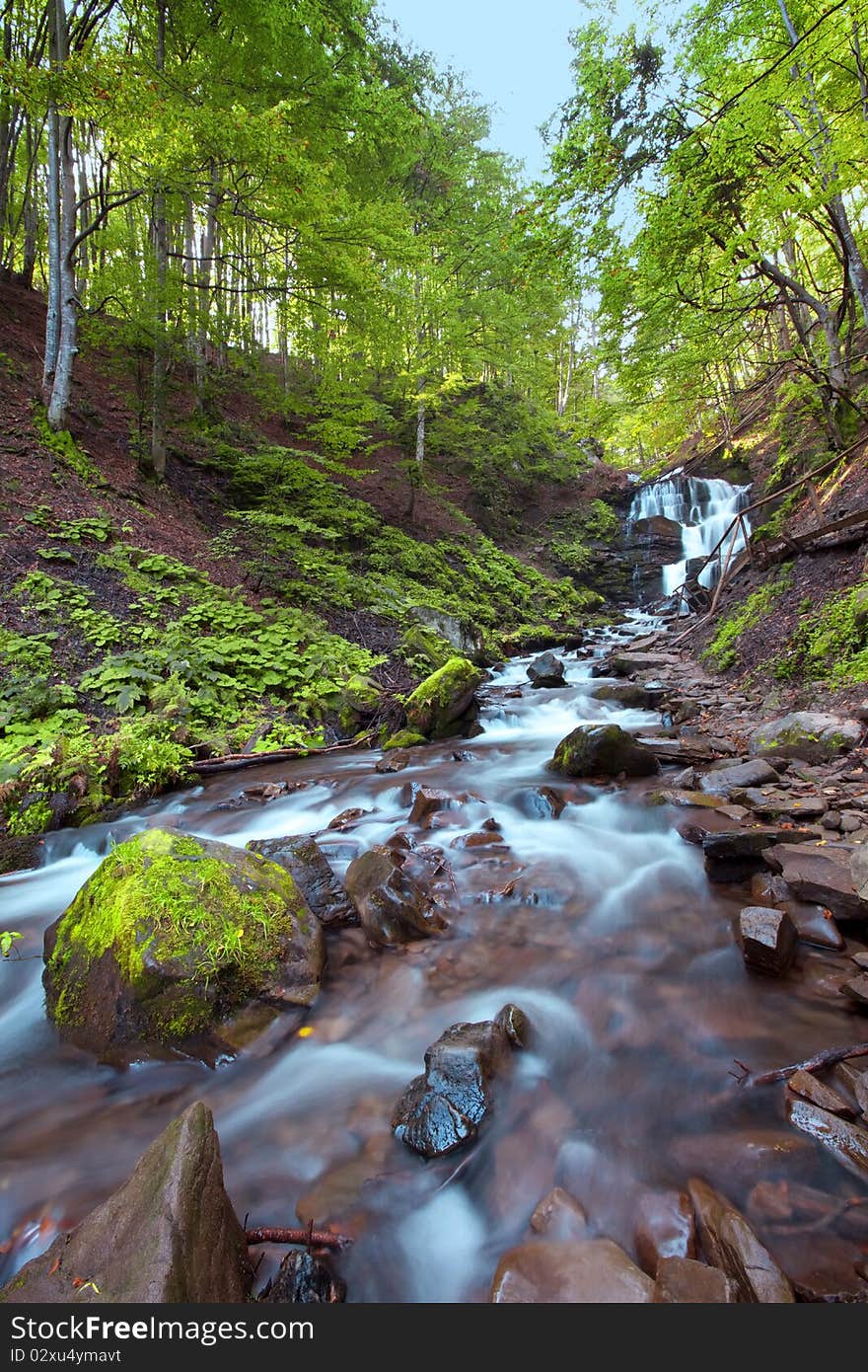 Autumn mountain waterfall nature landscape