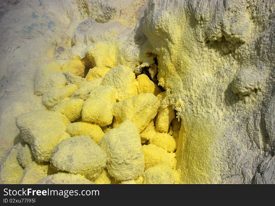 Sibayak volcano in Sumatra, with sulfurous smoking stones. Sibayak volcano in Sumatra, with sulfurous smoking stones