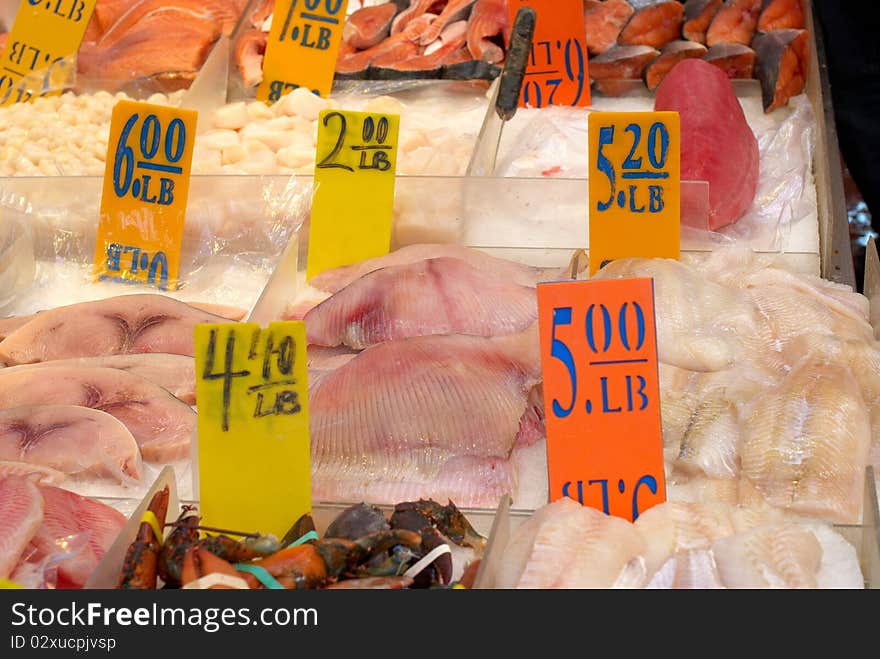 Fresh filleted fish with price tag. Fresh filleted fish with price tag