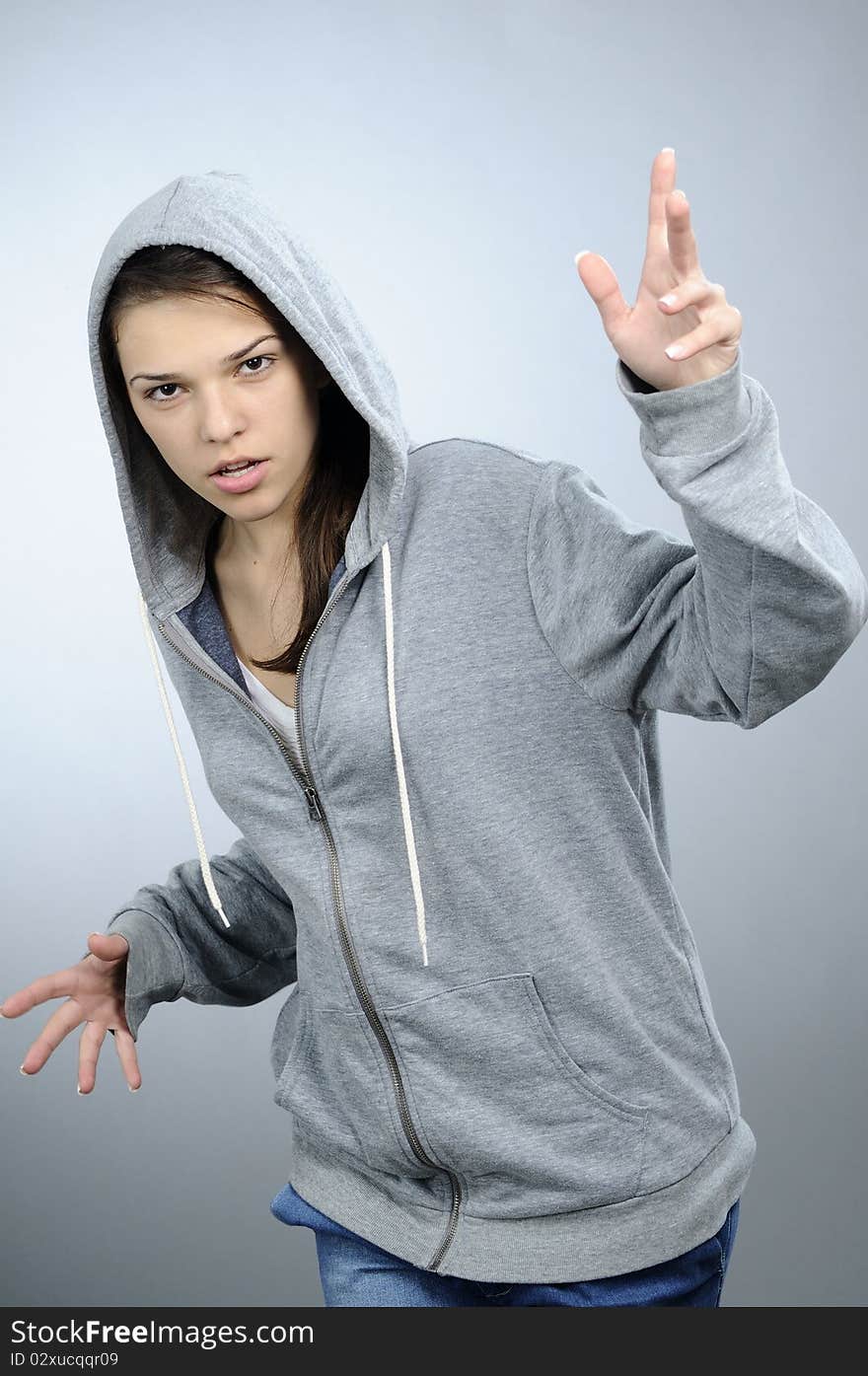 White teenager girl performing in studio. White teenager girl performing in studio