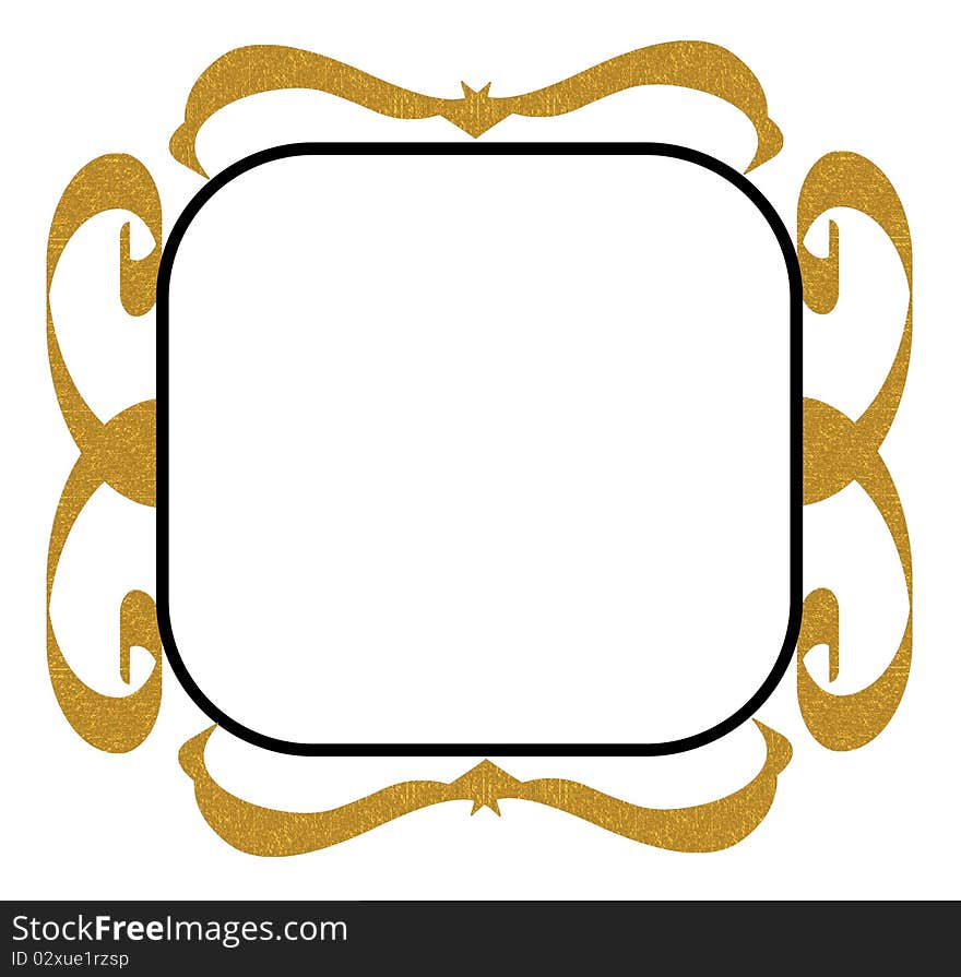 A white background with a black frame and big gold decorative patterns around. A white background with a black frame and big gold decorative patterns around