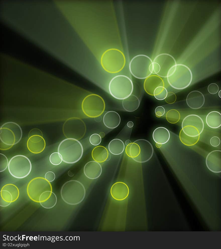 Light circles and green light background. Light circles and green light background